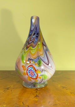 Swirly Multicolored Murano Glass Vase, Hand-Crafted, Europe, 1980