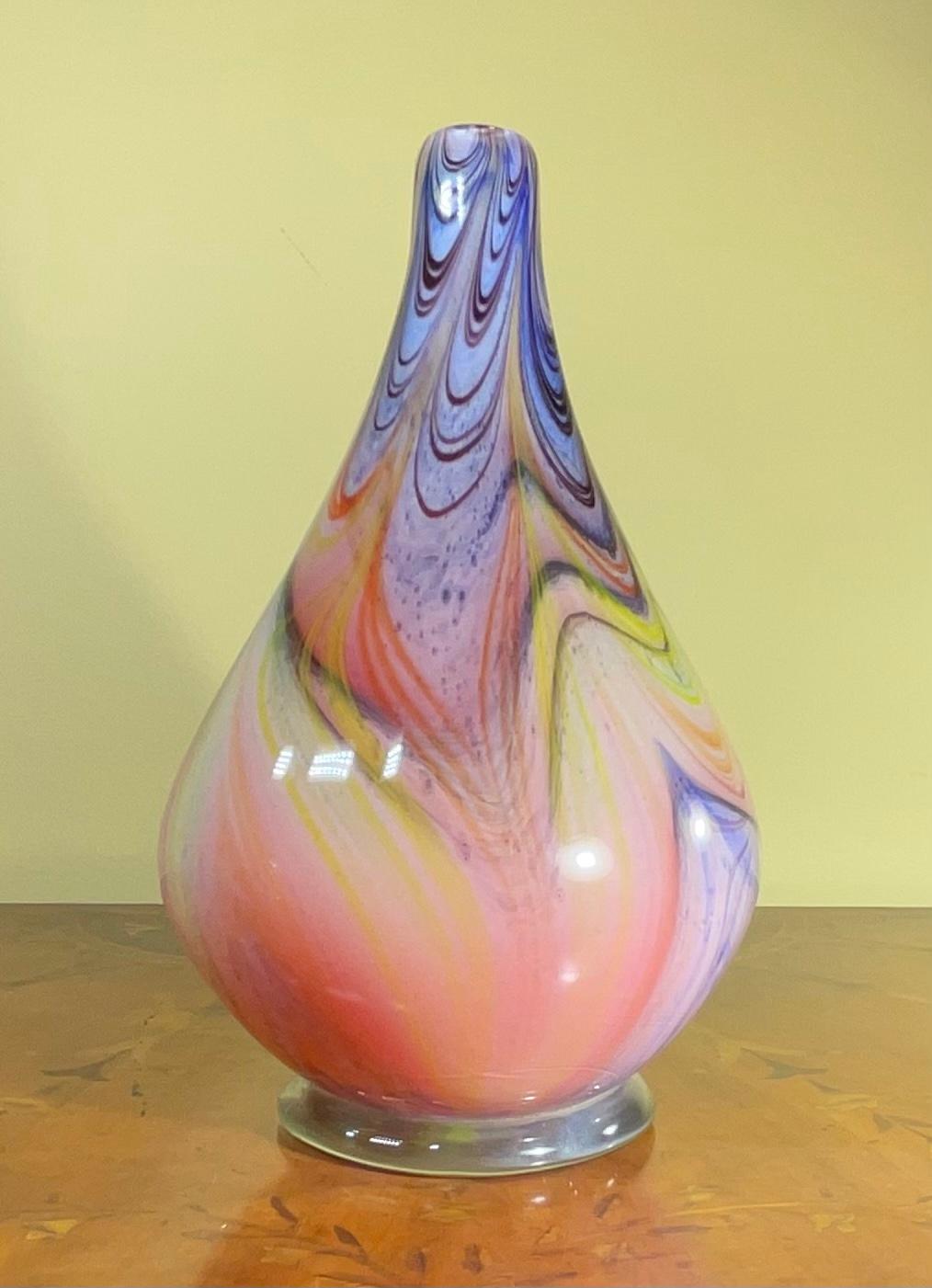 European Swirly Multicolored Studio Murano Glass Vase. For Sale