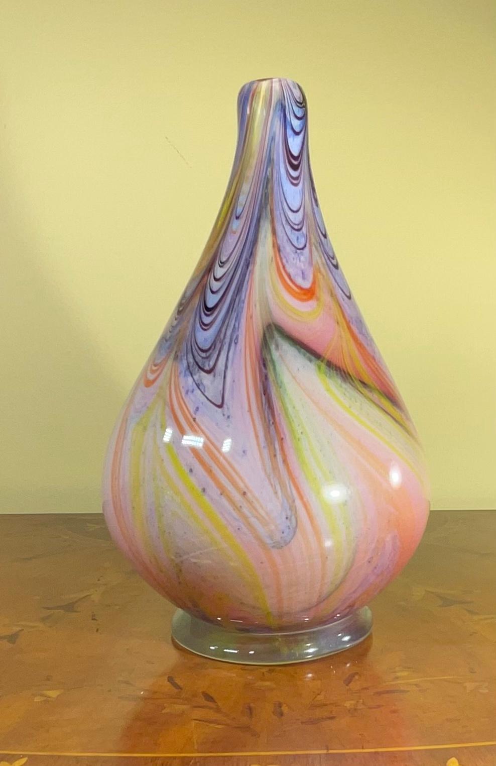 Hand-Crafted Swirly Multicolored Studio Murano Glass Vase. For Sale