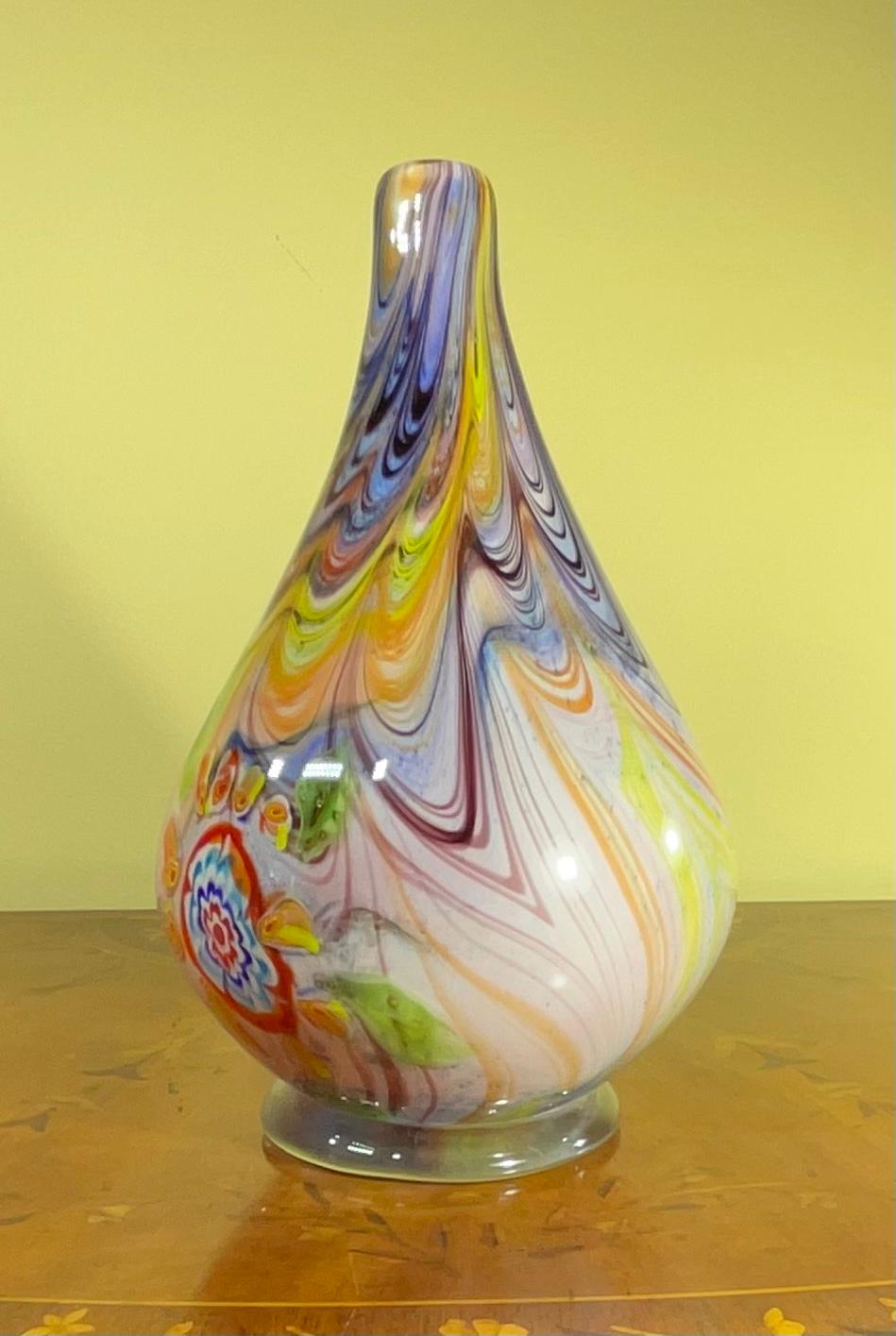 20th Century Swirly Multicolored Studio Murano Glass Vase. For Sale