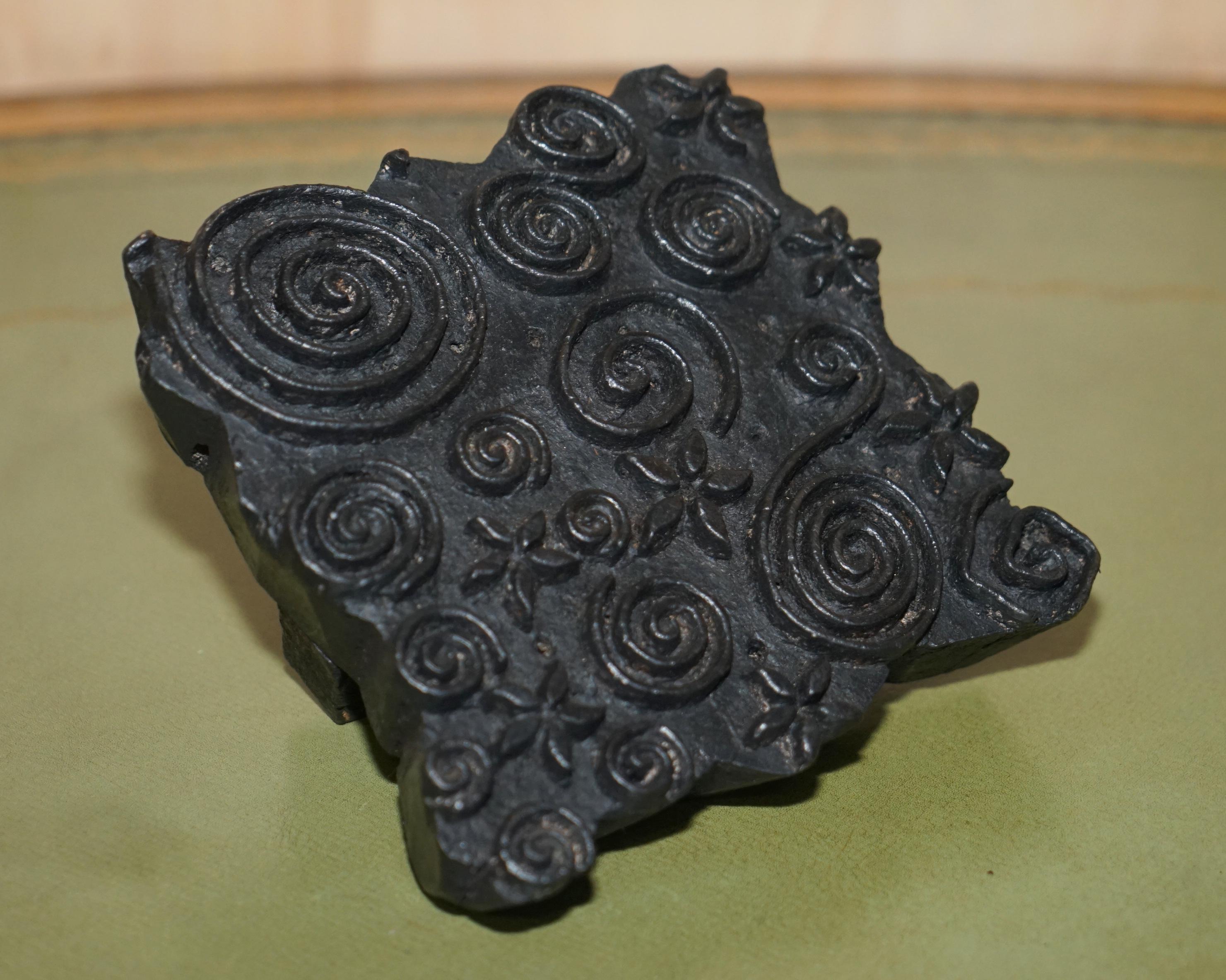 Arts and Crafts Swirly Very Collectable Antique Hand Carved Floral Printing Block for Wallpaper For Sale