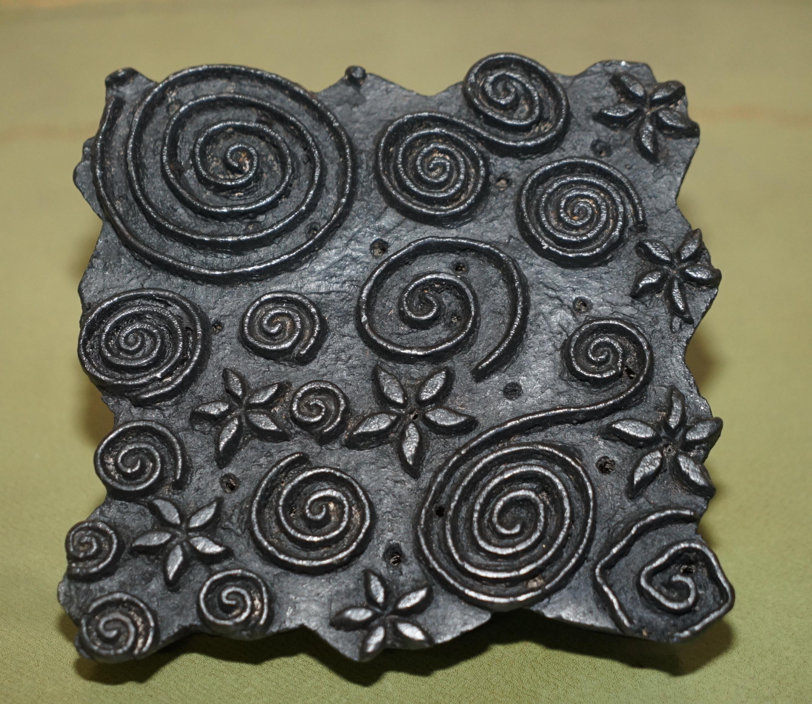 European Swirly Very Collectable Antique Hand Carved Floral Printing Block for Wallpaper For Sale