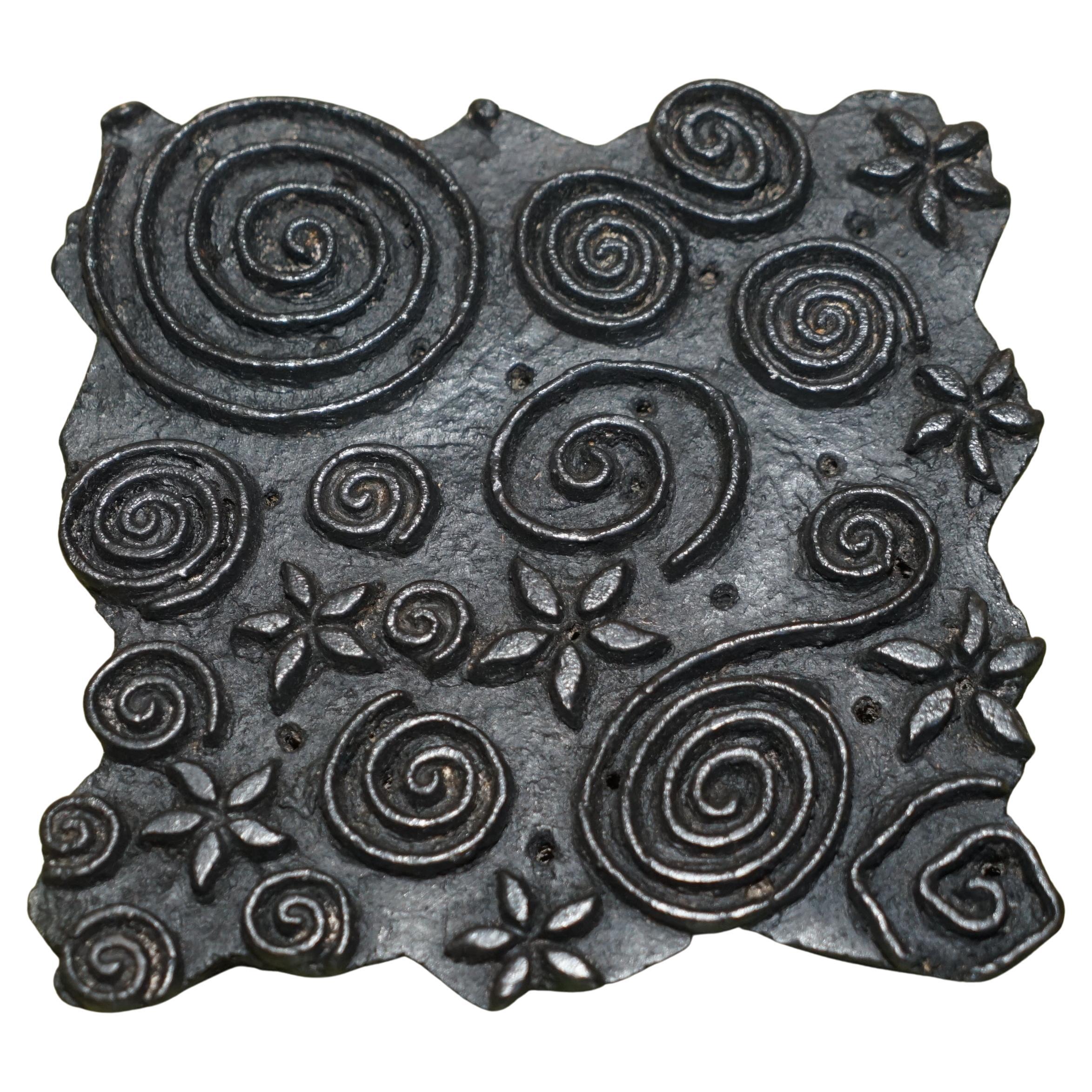 Swirly Very Collectable Antique Hand Carved Floral Printing Block for Wallpaper For Sale
