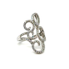 Swirly Vintage 14K White Gold Diamond Ring Engagement Ring -0.76ct.