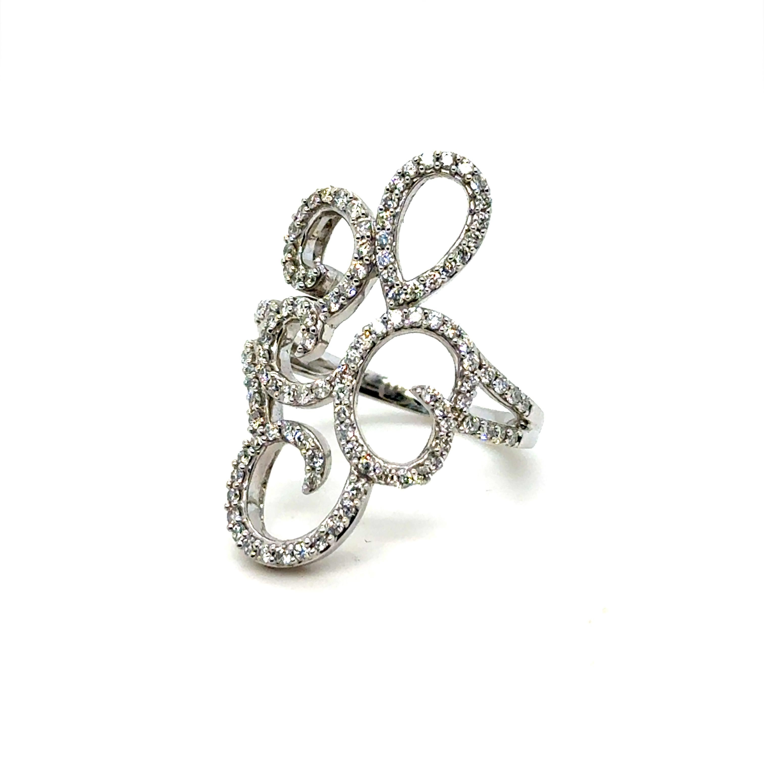 Swirly Vintage 14K Weißgold Diamantring Verlobungsring -0,76ct. (Moderne) im Angebot