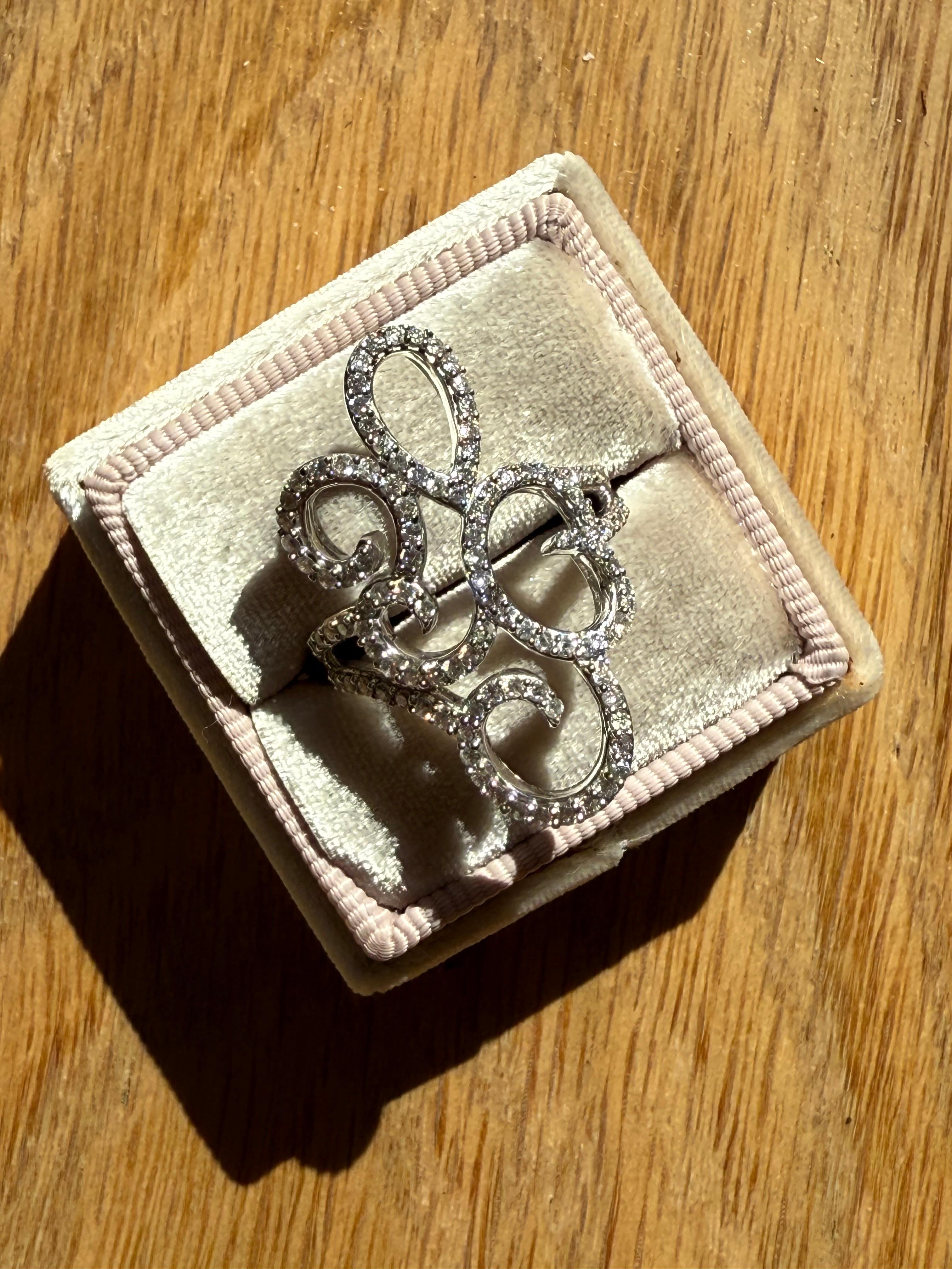 Swirly Vintage 14K Weißgold Diamantring Verlobungsring -0,76ct. (Rundschliff) im Angebot