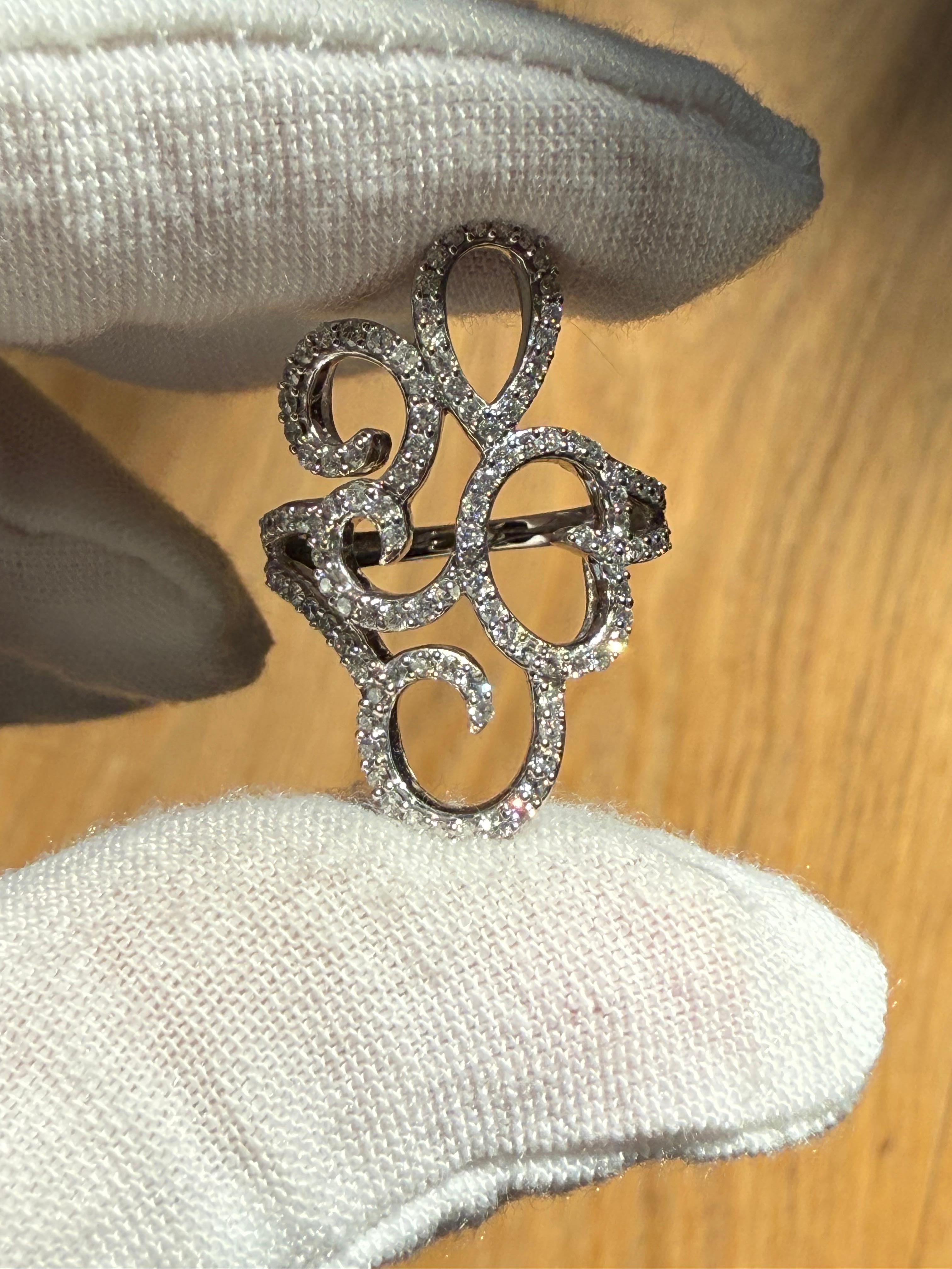 Swirly Vintage 14K Weißgold Diamantring Verlobungsring -0,76ct. im Zustand „Gut“ im Angebot in San Francisco, CA