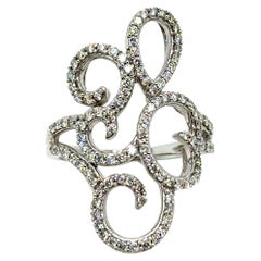 Swirly Vintage 14K White Gold Diamond Ring Bague de fiançailles -0.76ct.