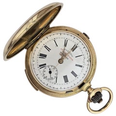 Schweizer 14K Gold 52.45mm Minutenrepetition Chronograph Alarm Taschenuhr, 32 Jewels