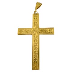 Croce svizzera in oro giallo 18 carati con motivi floreali