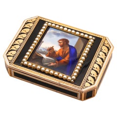 Tabacchiera svizzera Archimede smaltata del 1825 in oro giallo 18Kt con perle