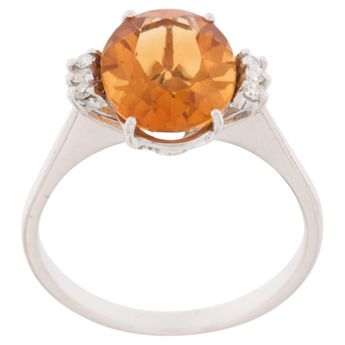 Swiss 18kt White Gold Ring with Golden Topaz and Diamonds For Sale