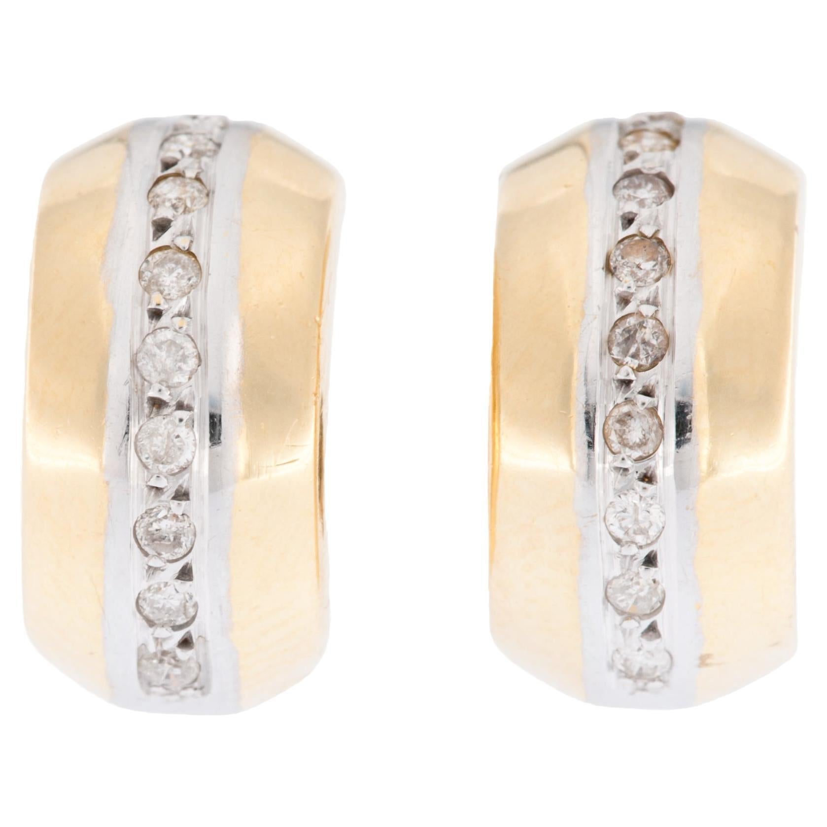 Swiss 18kt Yellow and White Gold Earrings with Diamonds For Sale