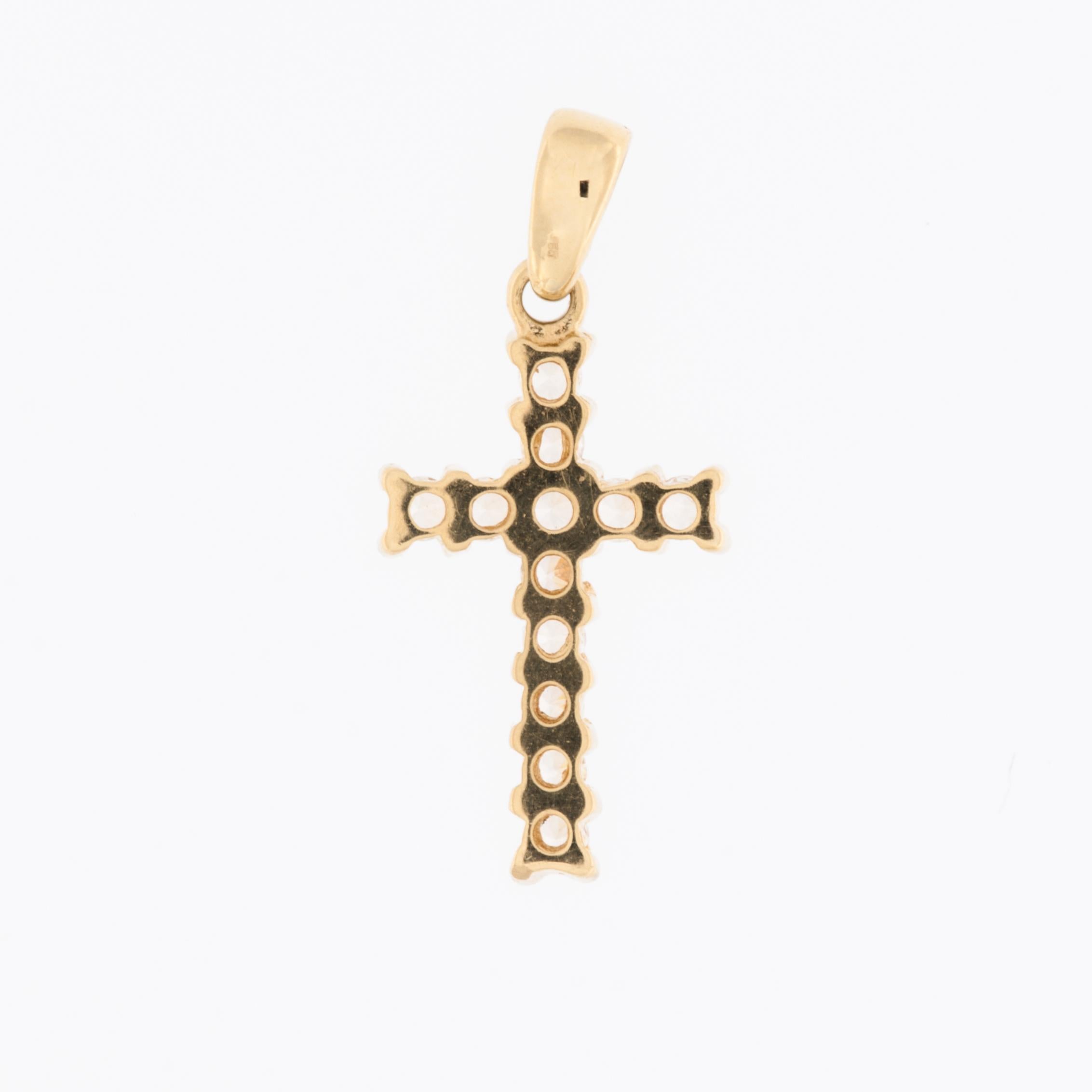Modern Swiss 18kt Yellow Gold Cross with Diamonds For Sale