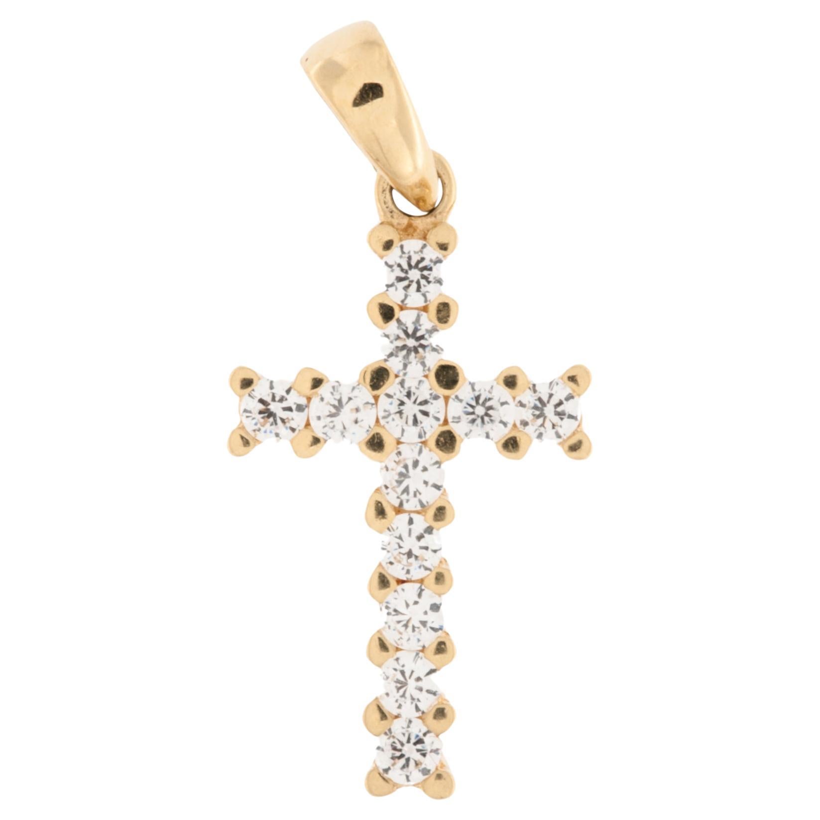 Swiss 18kt Yellow Gold Cross with Diamonds For Sale