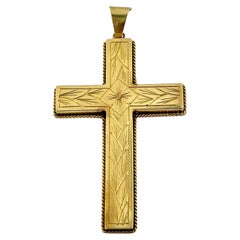 Retro Swiss 18kt Yellow Gold Cross with Flower Patterns