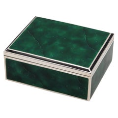 Swiss 1925 Trompe L'œil Malachite Enameled Box in .935 Sterling Silver