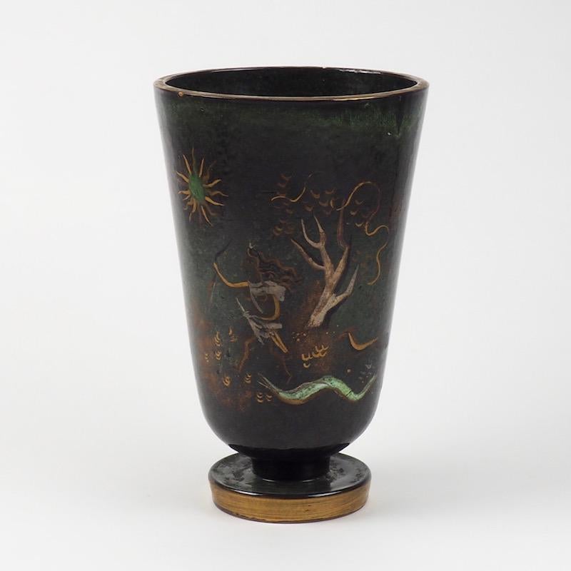 Polychromed Swiss 1930s Neoclassical Large Vase of the Goddess Diana for Atelier Menelika