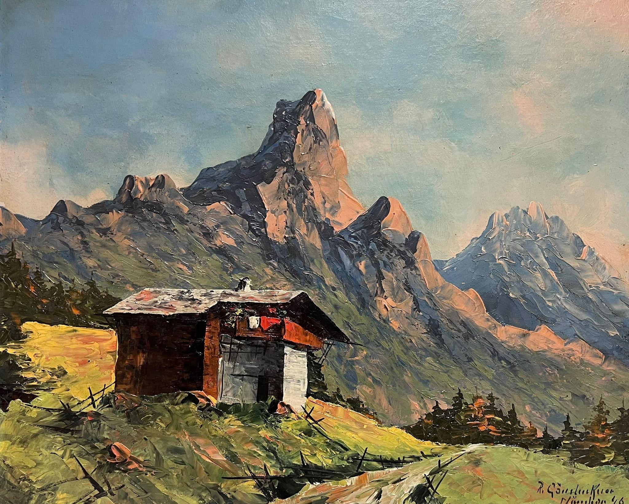 Il Cervino in Svizzera 1940 Pittura ad olio originale firmata e datata 1946 - Painting di Swiss 1940's