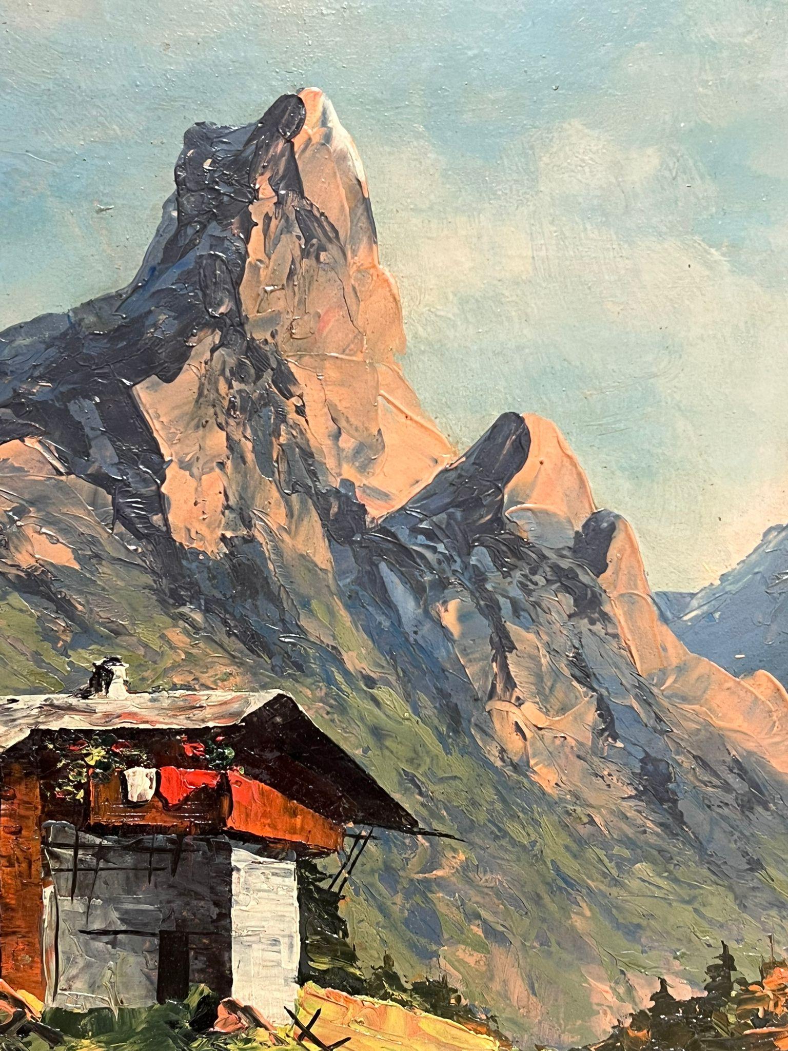 Il Cervino in Svizzera 1940 Pittura ad olio originale firmata e datata 1946 - Painting Impressionismo di Swiss 1940's