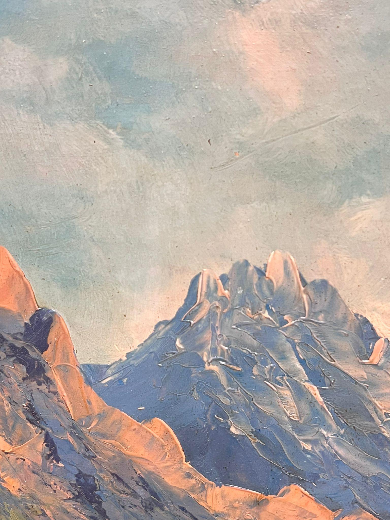 Il Cervino in Svizzera 1940 Pittura ad olio originale firmata e datata 1946 4