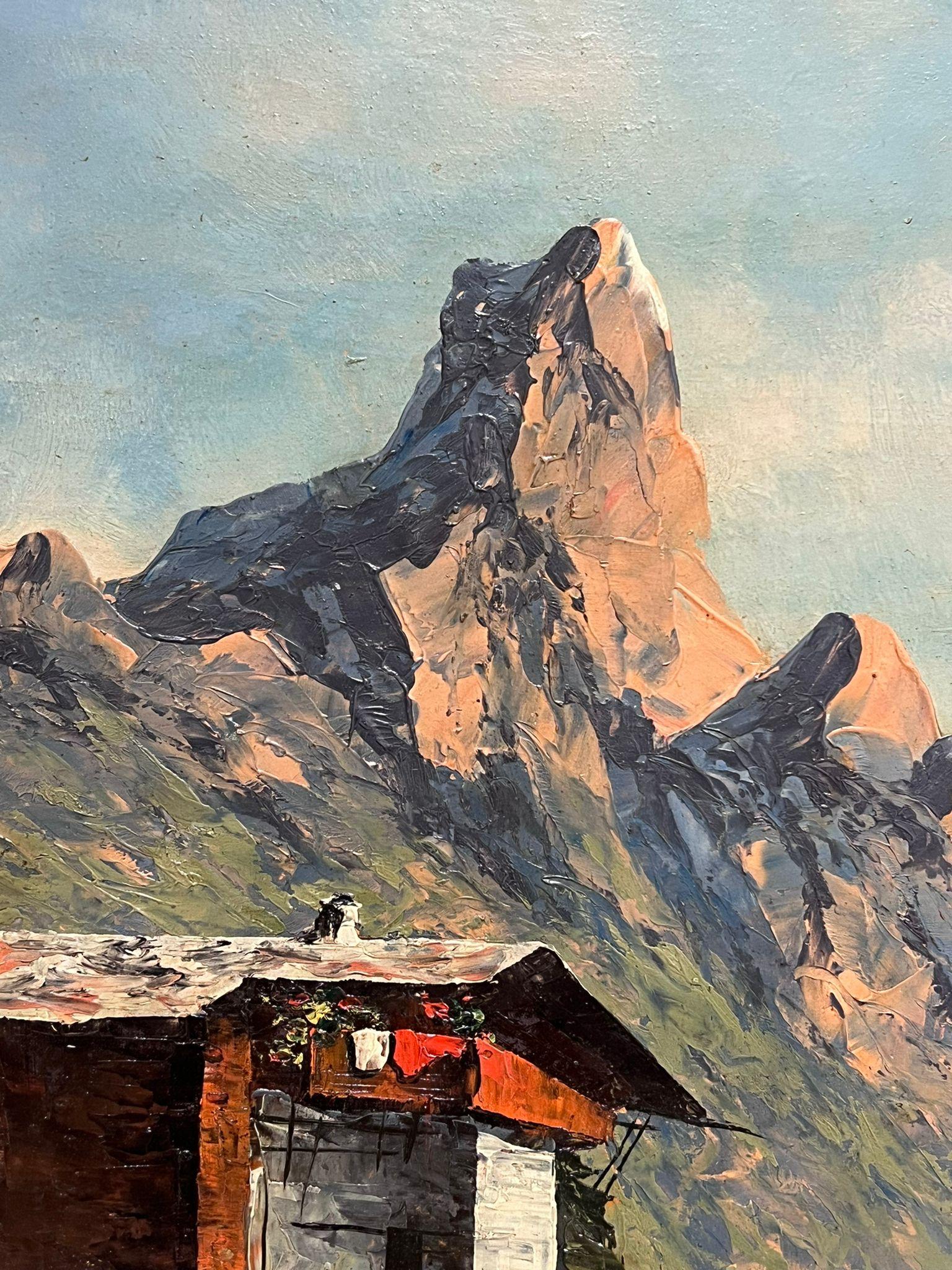 Il Cervino in Svizzera 1940 Pittura ad olio originale firmata e datata 1946 5
