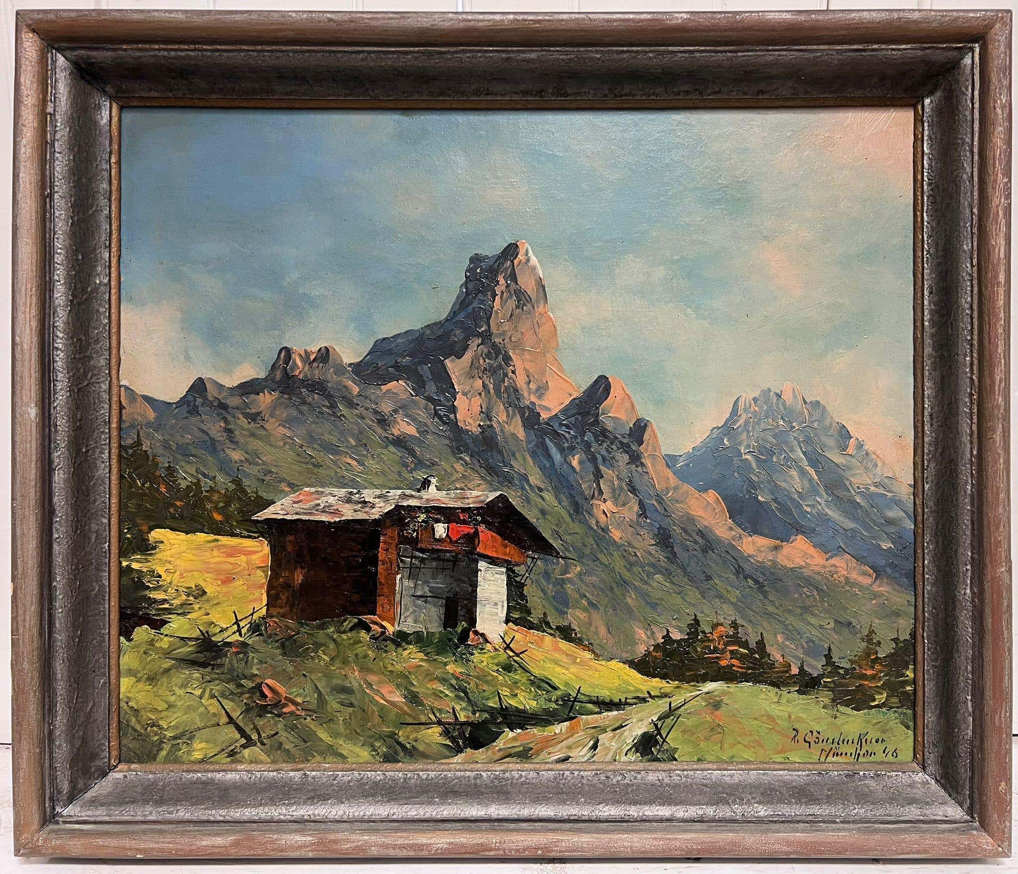 Il Cervino in Svizzera 1940 Pittura ad olio originale firmata e datata 1946