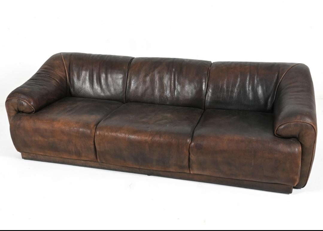 Late 20th Century Swiss 1970’s Buffalo Leather Sofa 