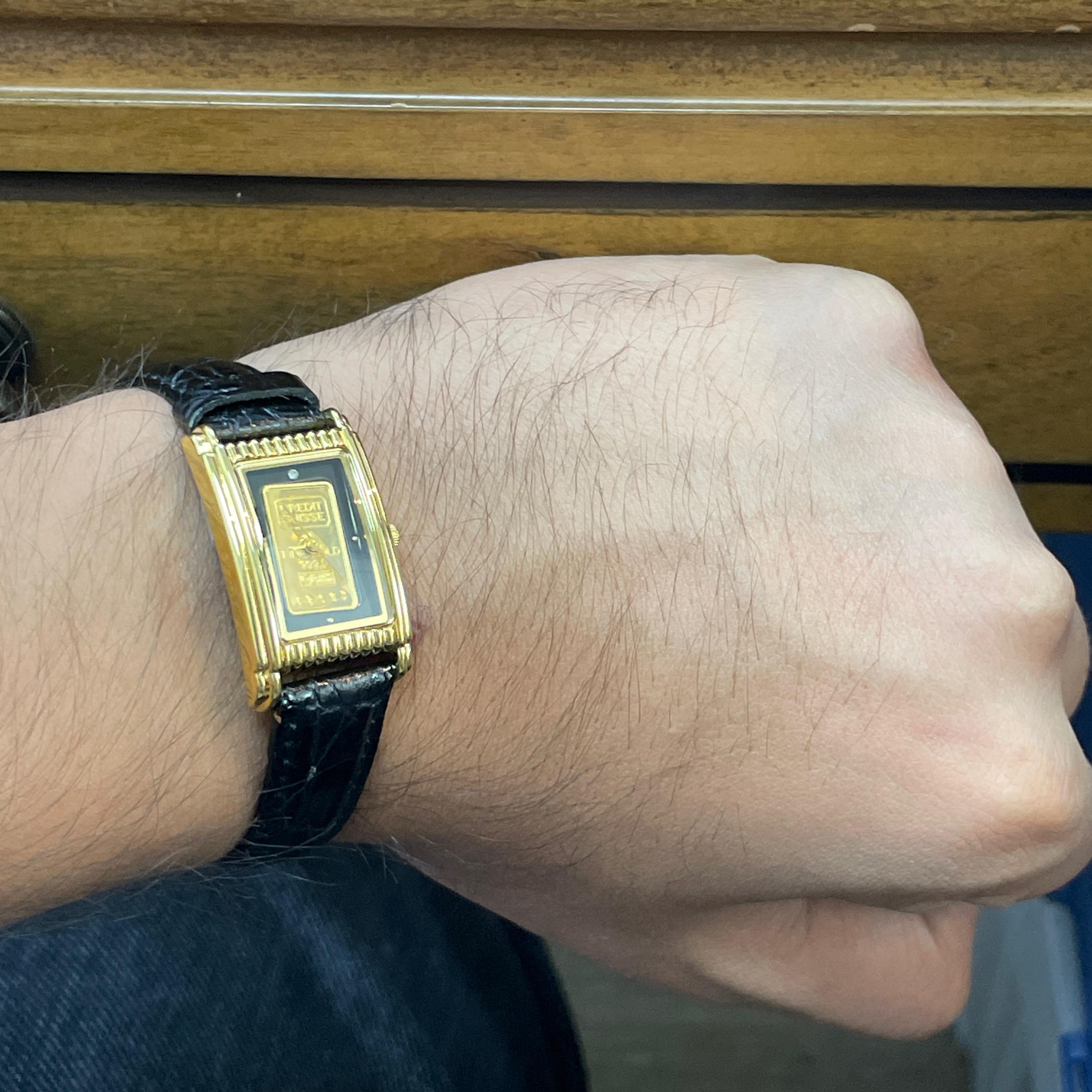 Women's or Men's Swiss 999.9 Gold Ingot Watch with Genuine Leather Belt For Sale