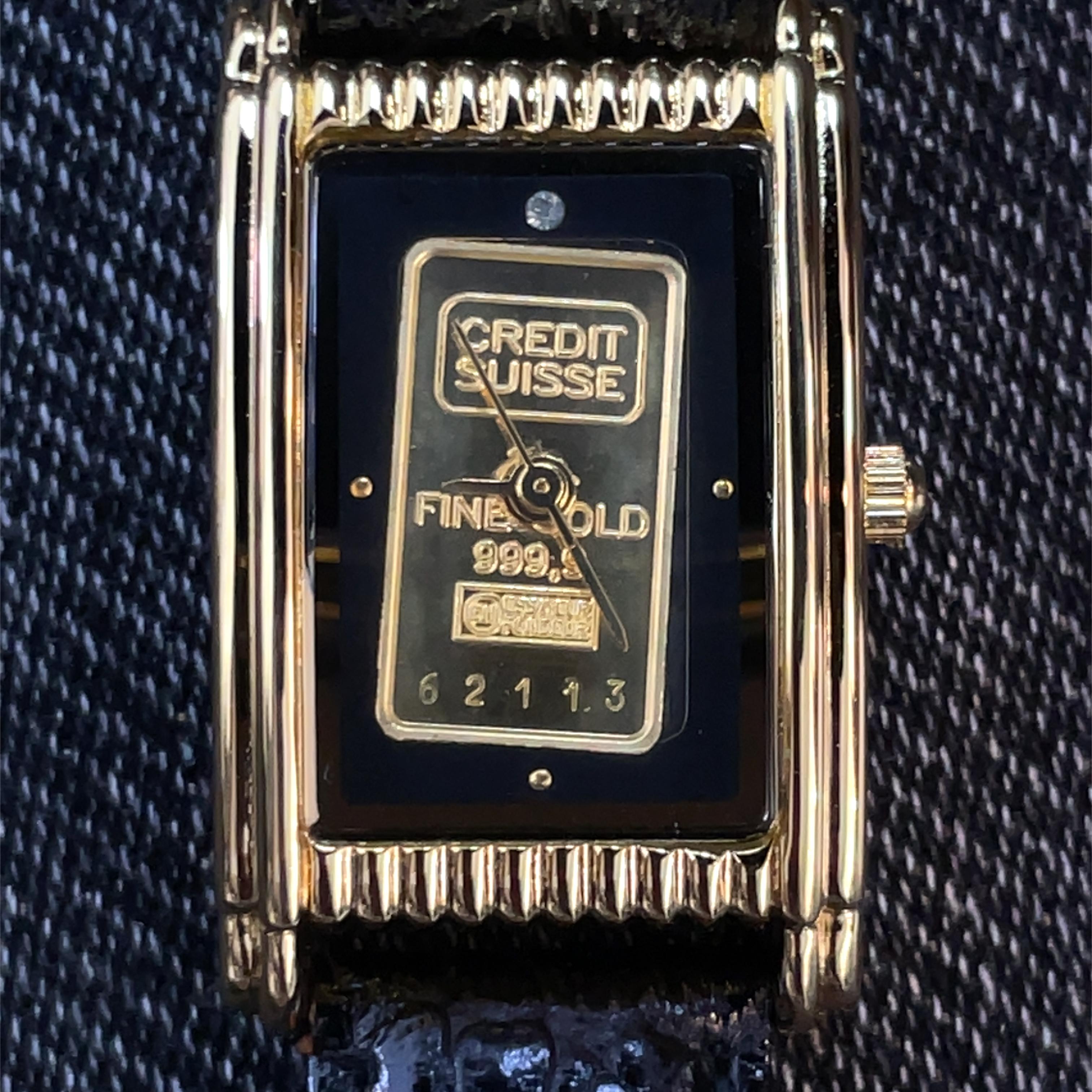 Swiss 999.9 Gold Ingot Watch with Genuine Leather Belt For Sale 1