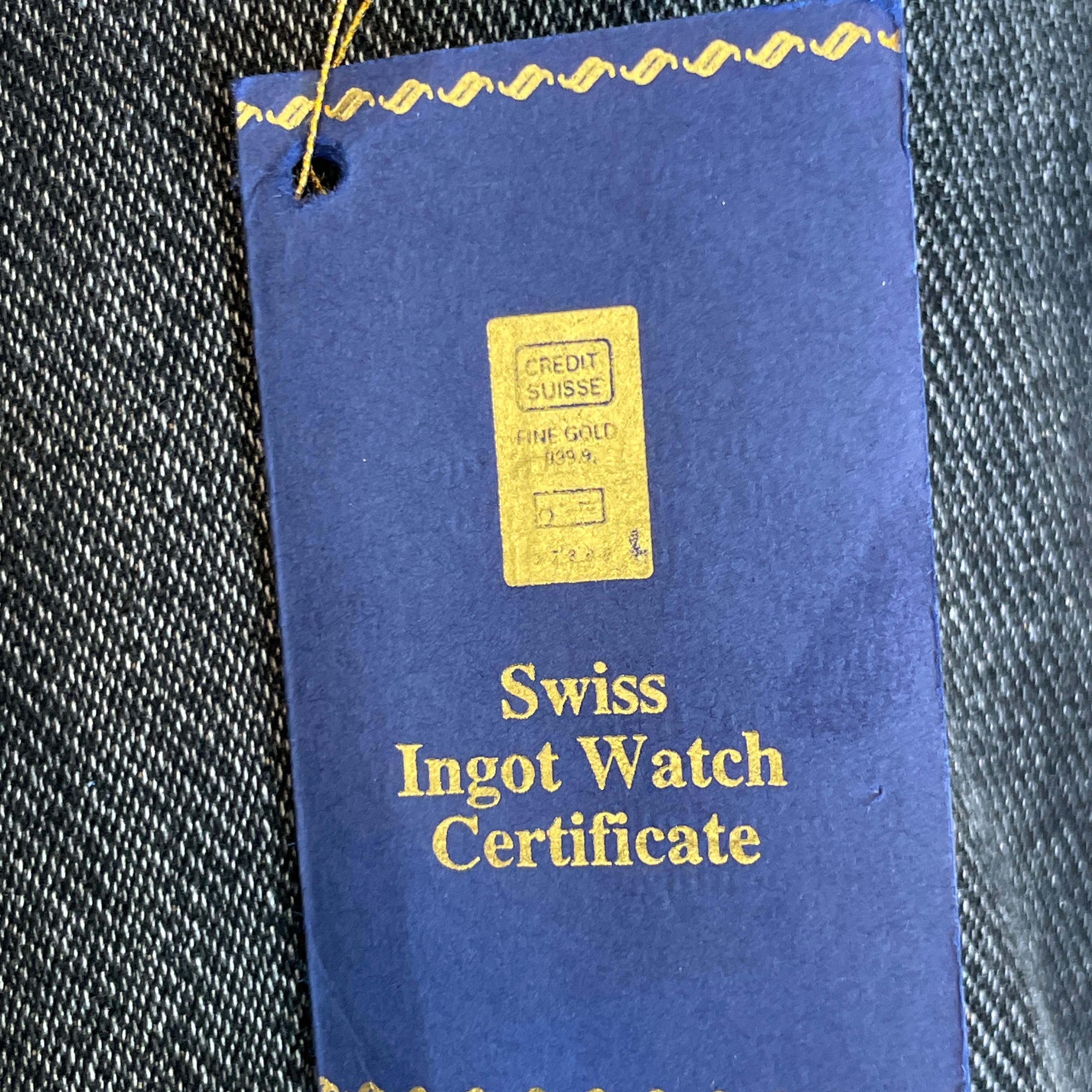 Swiss 999.9 Gold Ingot Watch with Genuine Leather Belt For Sale 2