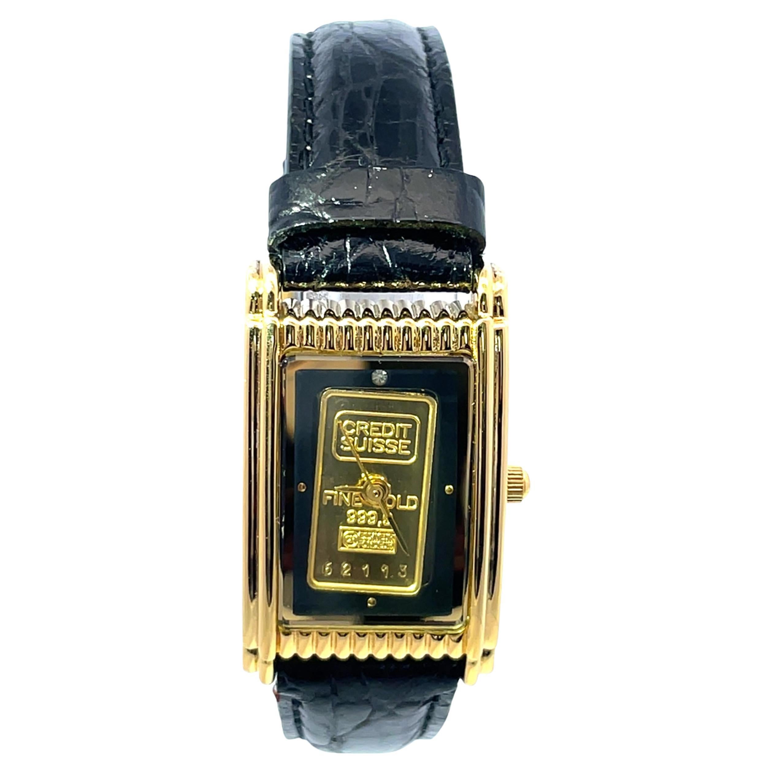 Swiss 999.9 Gold Ingot Watch with Genuine Leather Belt