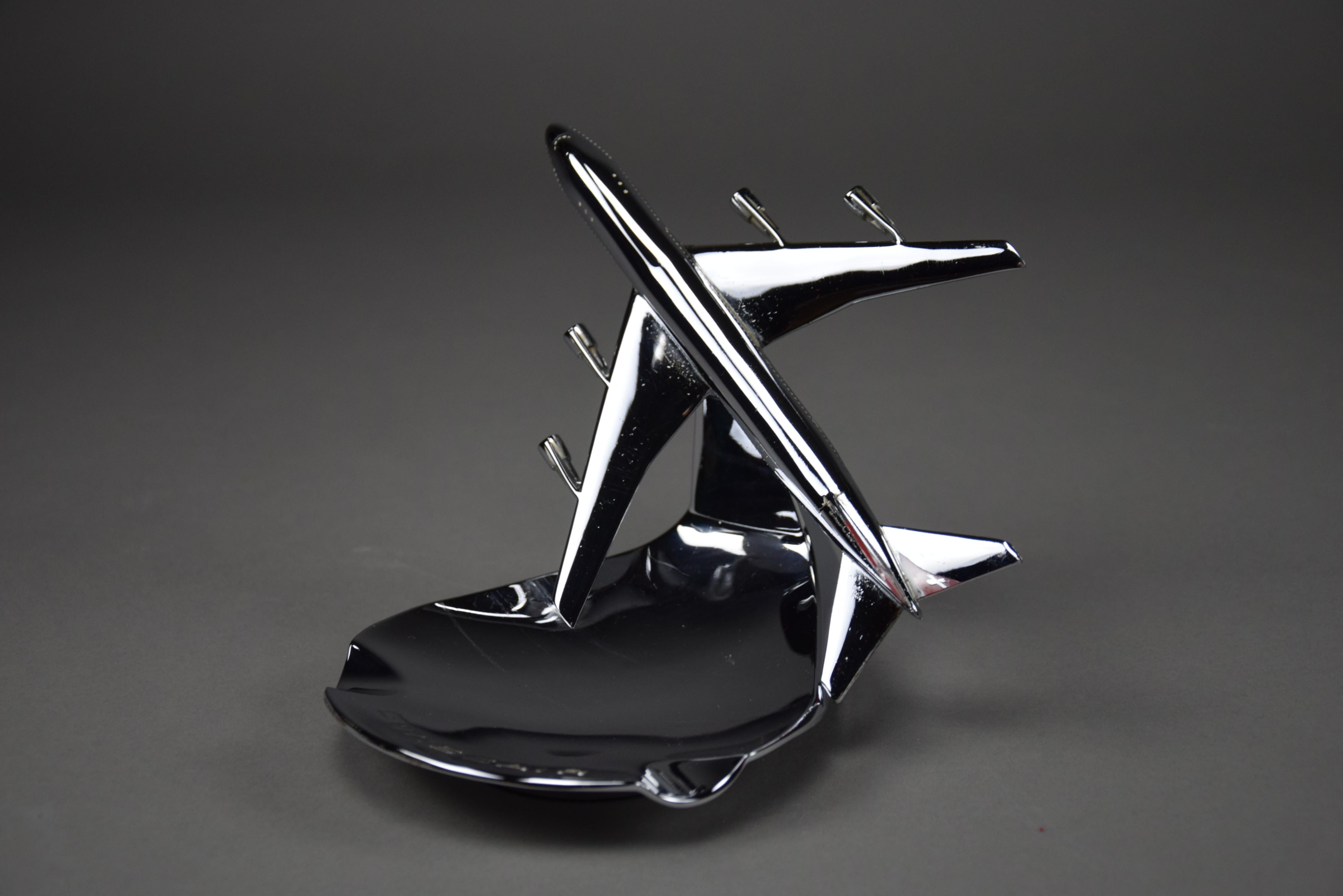 Mid-Century Modern Swiss Air Boeing 747 Chrome Plated Ashtray For Sale