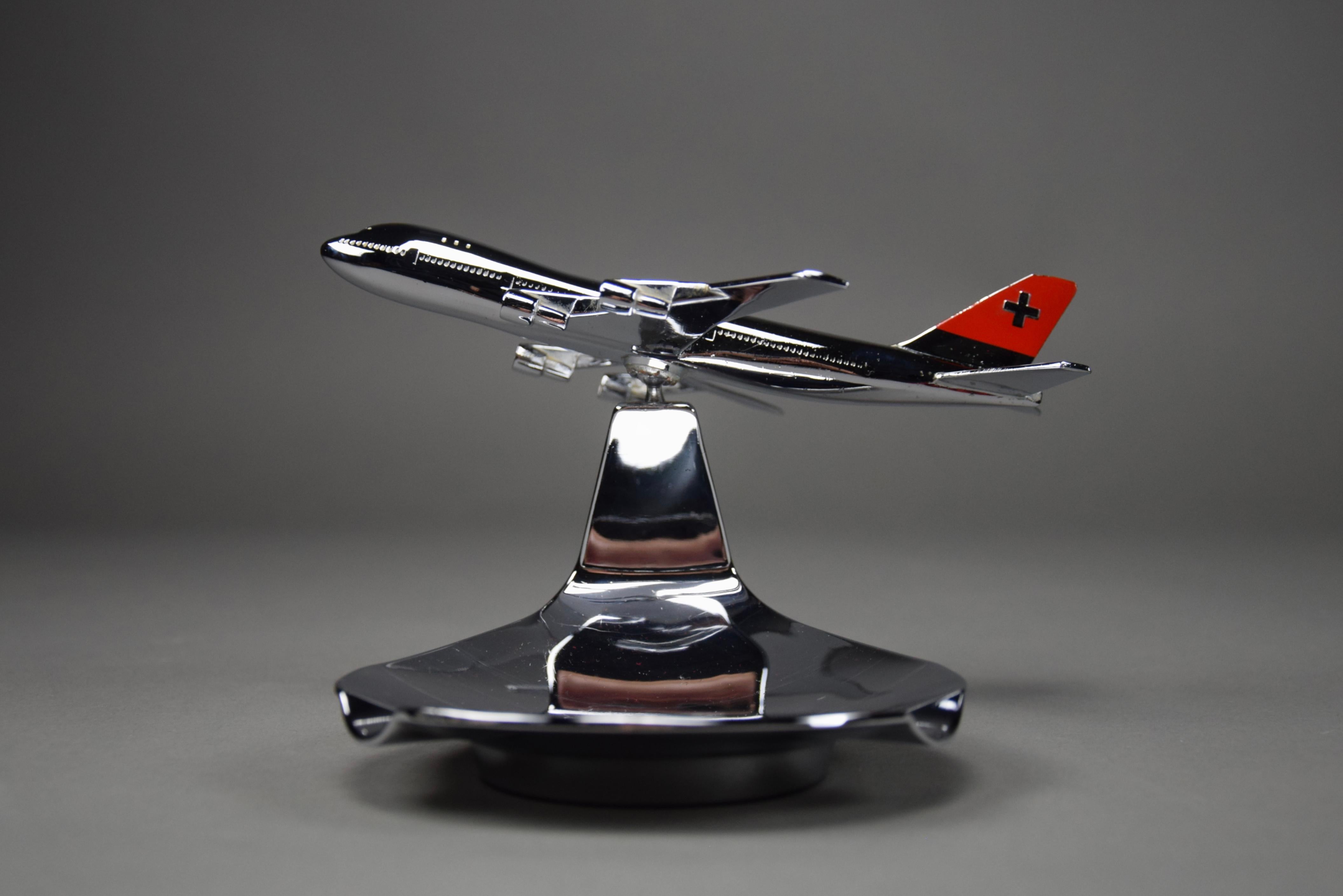 Late 20th Century Swiss Air Boeing 747 Chrome Plated Ashtray For Sale