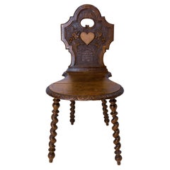 Swiss Alp Carved Escabelle Oak Side Chair, French, Late 19th Century