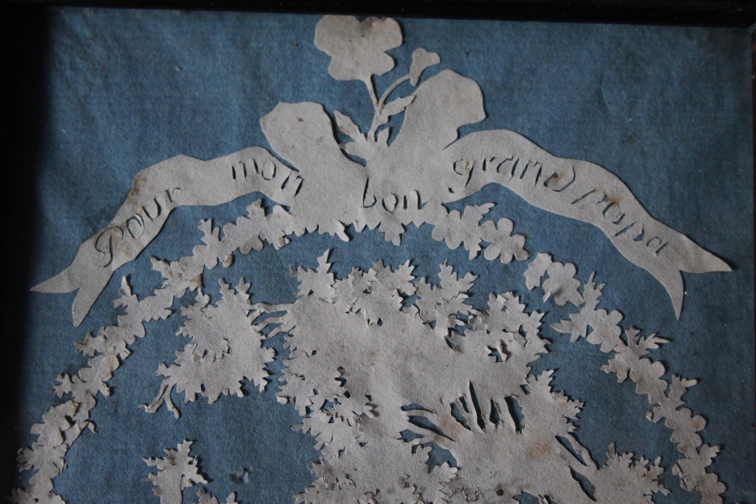 Swiss alp cutting paper in a wood frame dated 1802.