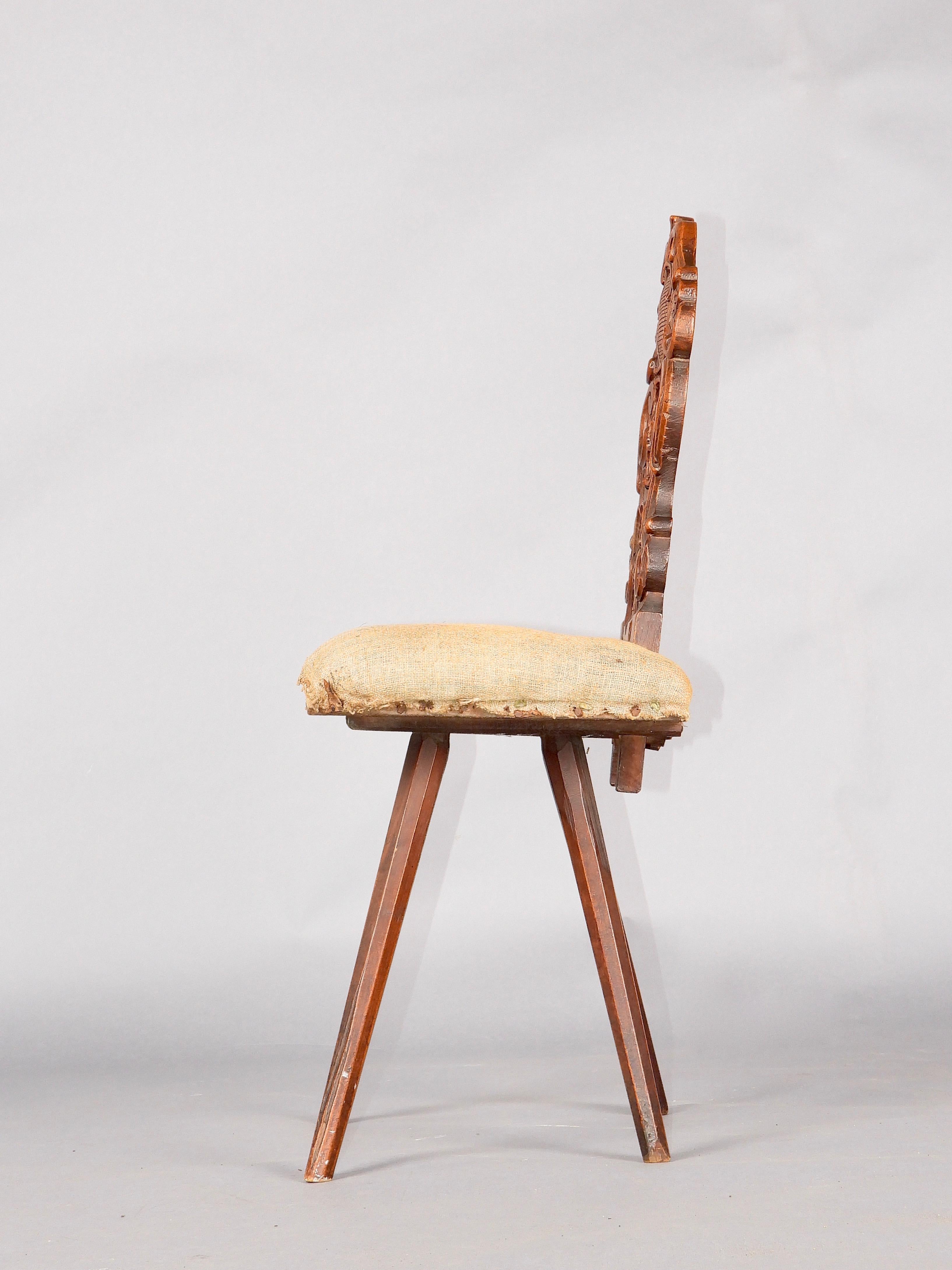 Swiss alp escabelle dated 1780 with original fabric For Sale 1