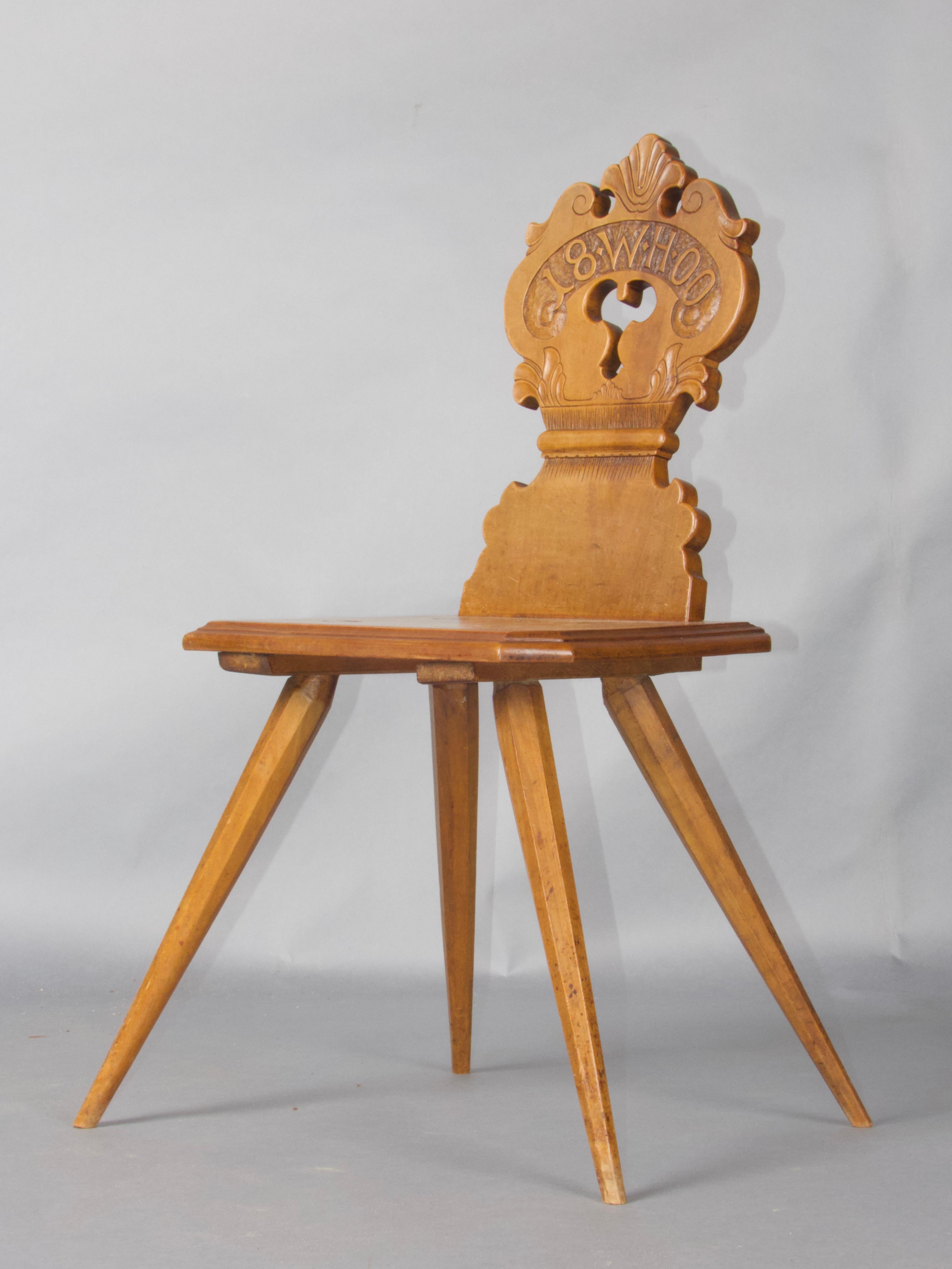 Wood Swiss alp escabelle dated 1800 B 62 For Sale
