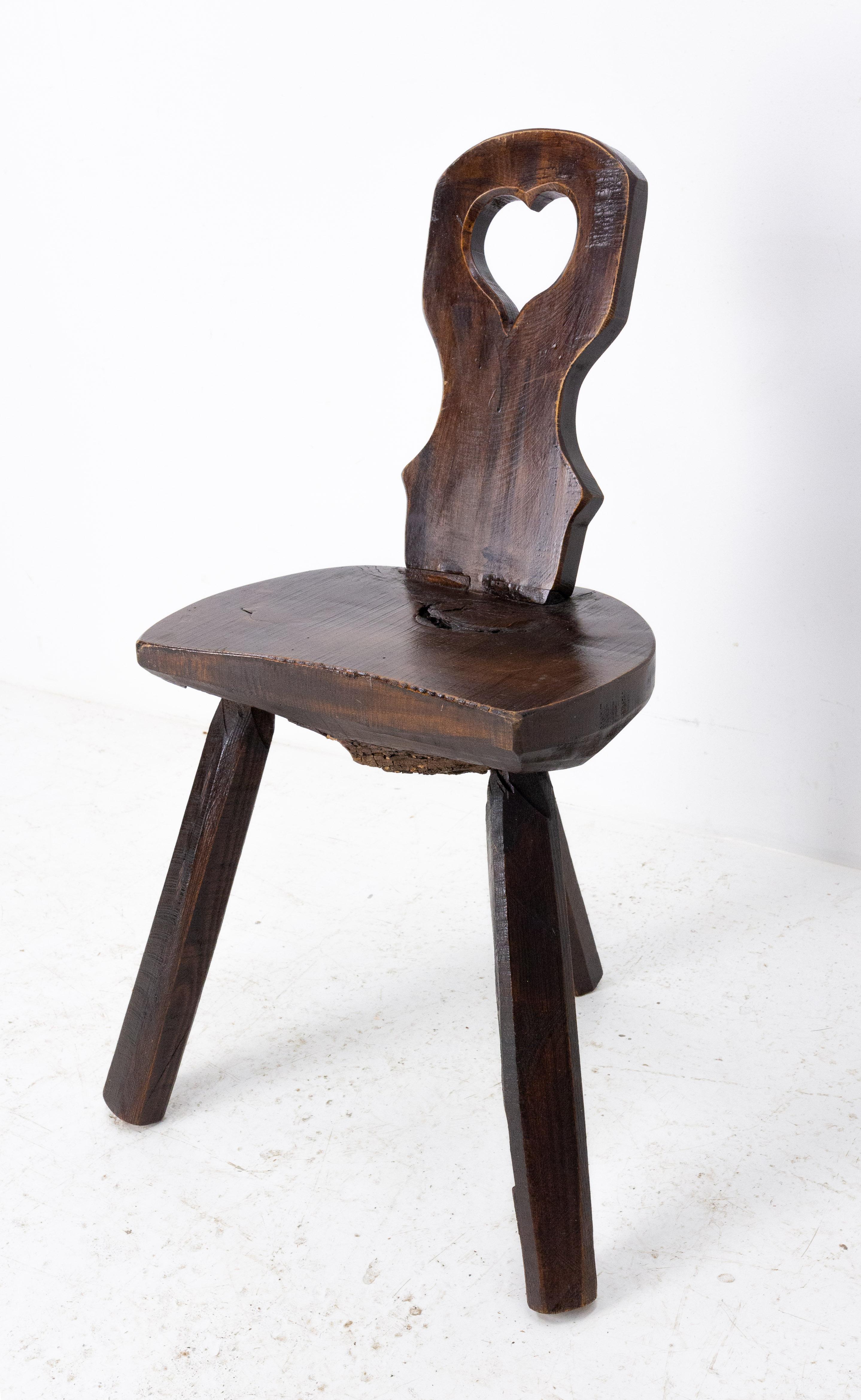 Swiss Alp Escabelle Three Legs Side Chair, French, Early 20th Century In Good Condition In Labrit, Landes