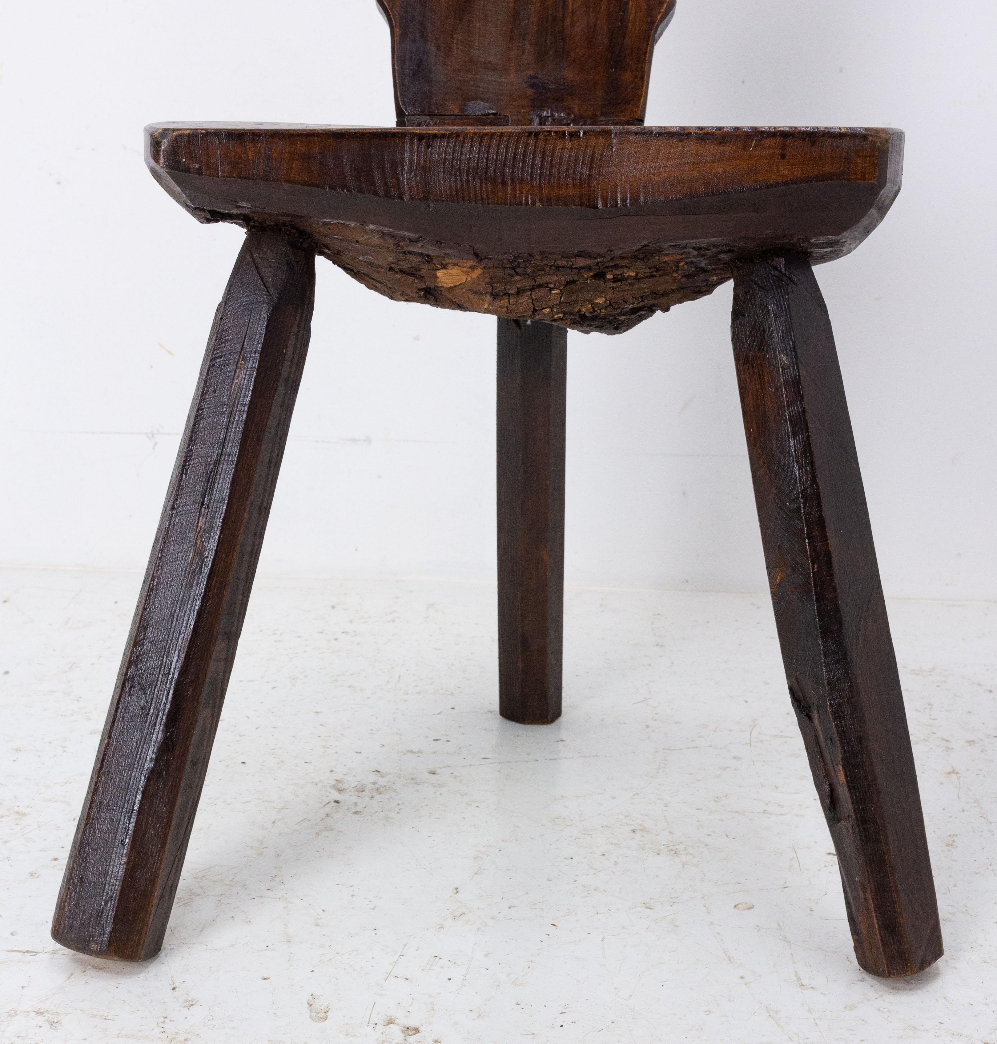 Swiss Alp Escabelle Three Legs Side Chair, French, Early 20th Century 3