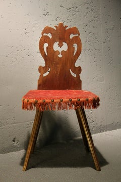 Swiss alp escabelle with original red fabric