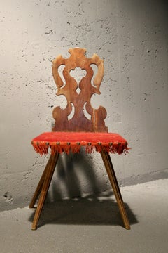 Swiss alp escabelle with red original fabric