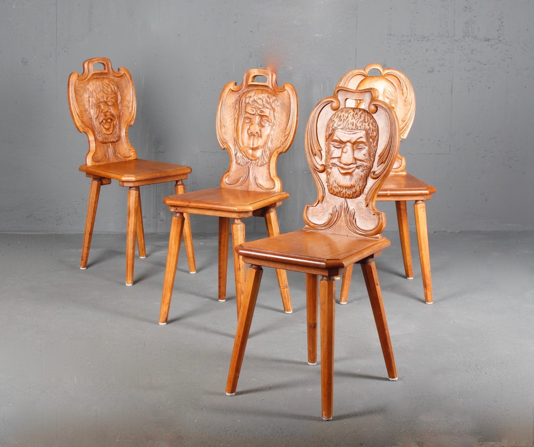 Mid-20th Century Swiss Alp , folk art Face Escabelle For Sale