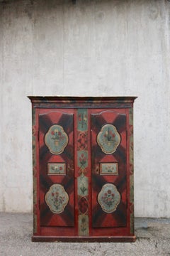 Swiss Alp Folk Art Painted Cupboard