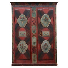 Swiss Alp Folk Art Painted Cupboard