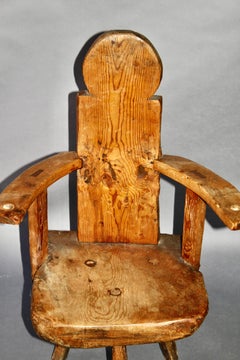 Swiss alp folk art pine armchair from Bulle village