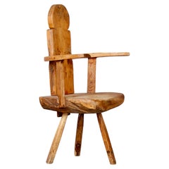 Swiss alp folk art pine armchair from Bulle village