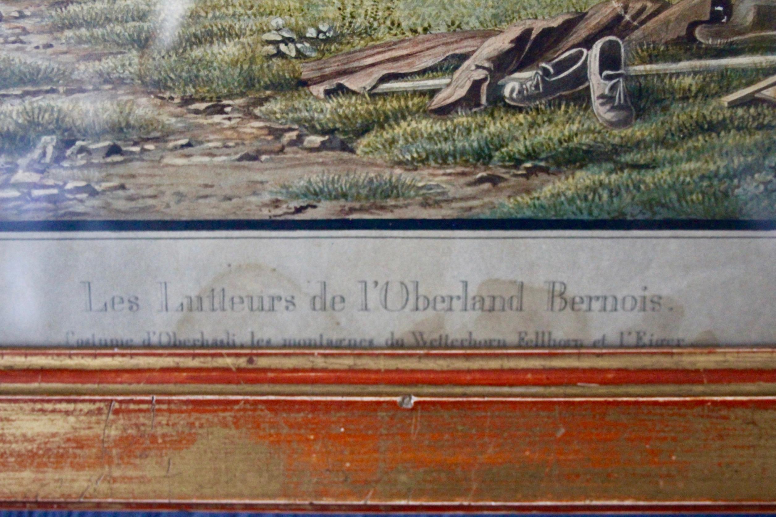 Schweizer Alp-Lithographien Les lutteurs de l Oberland Bernois (19. Jahrhundert) im Angebot