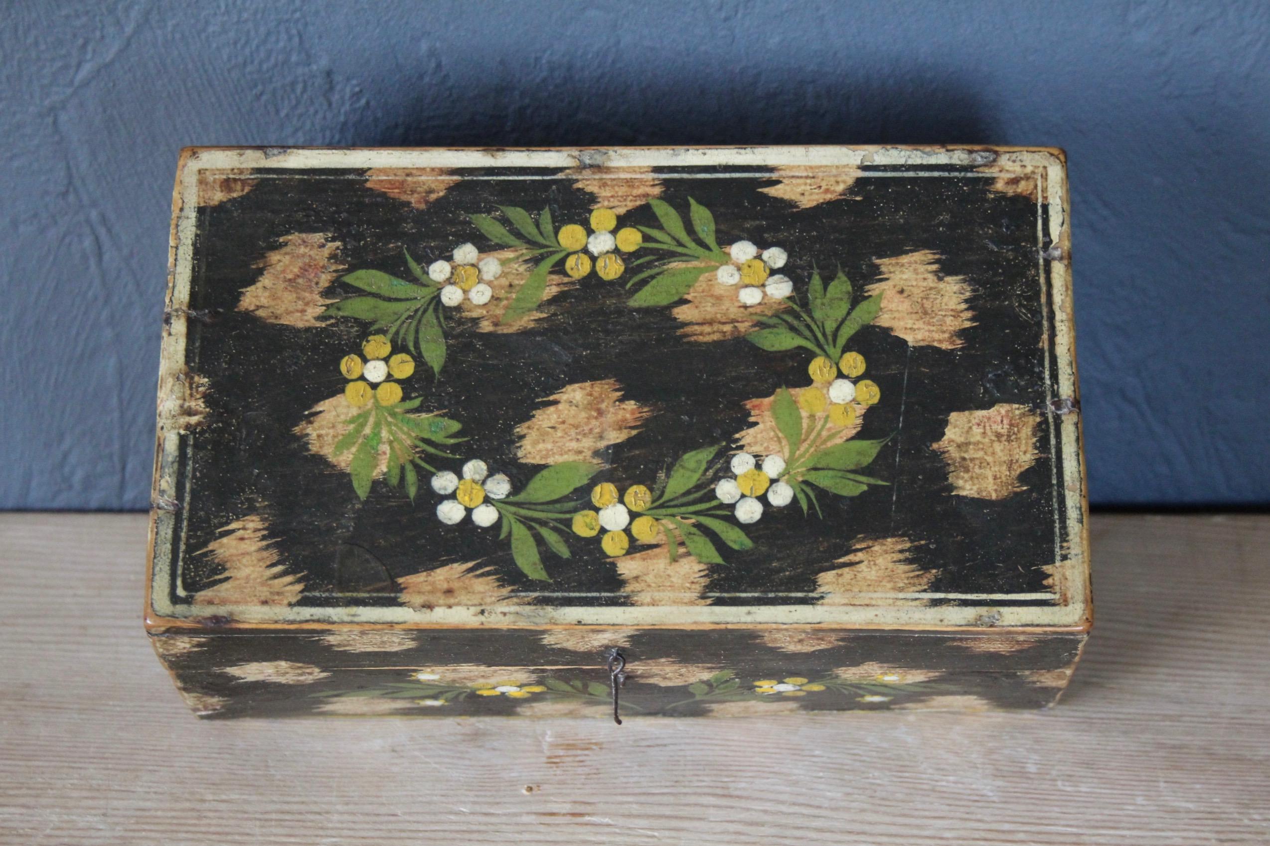 Wood Swiss alp painted box For Sale