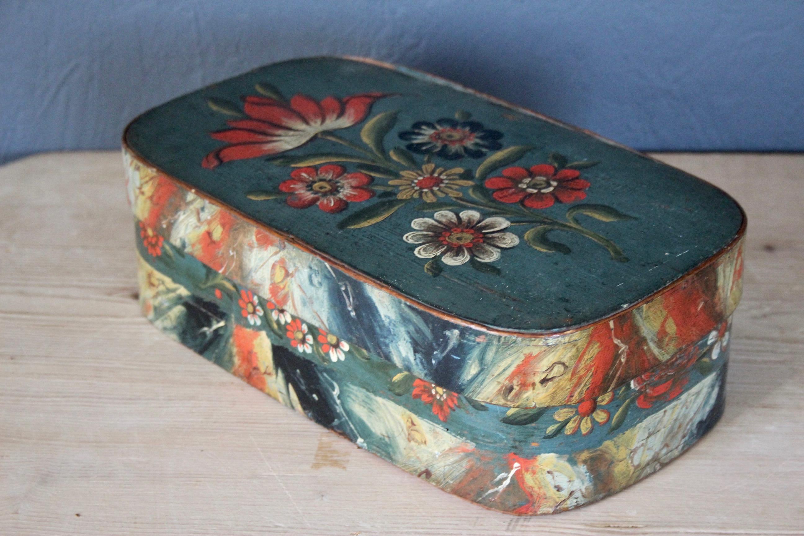 Wood Swiss alp painted box For Sale